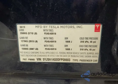 2013 Tesla Model S from USA, damaged, VIN 5YJSA1AG0DFP08683
